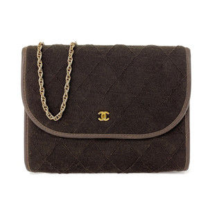 CHANEL Matelasse Jersey Chain Shoulder Bag Brown